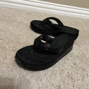 Black Volatile Mini Croco Flip Flops Size 8